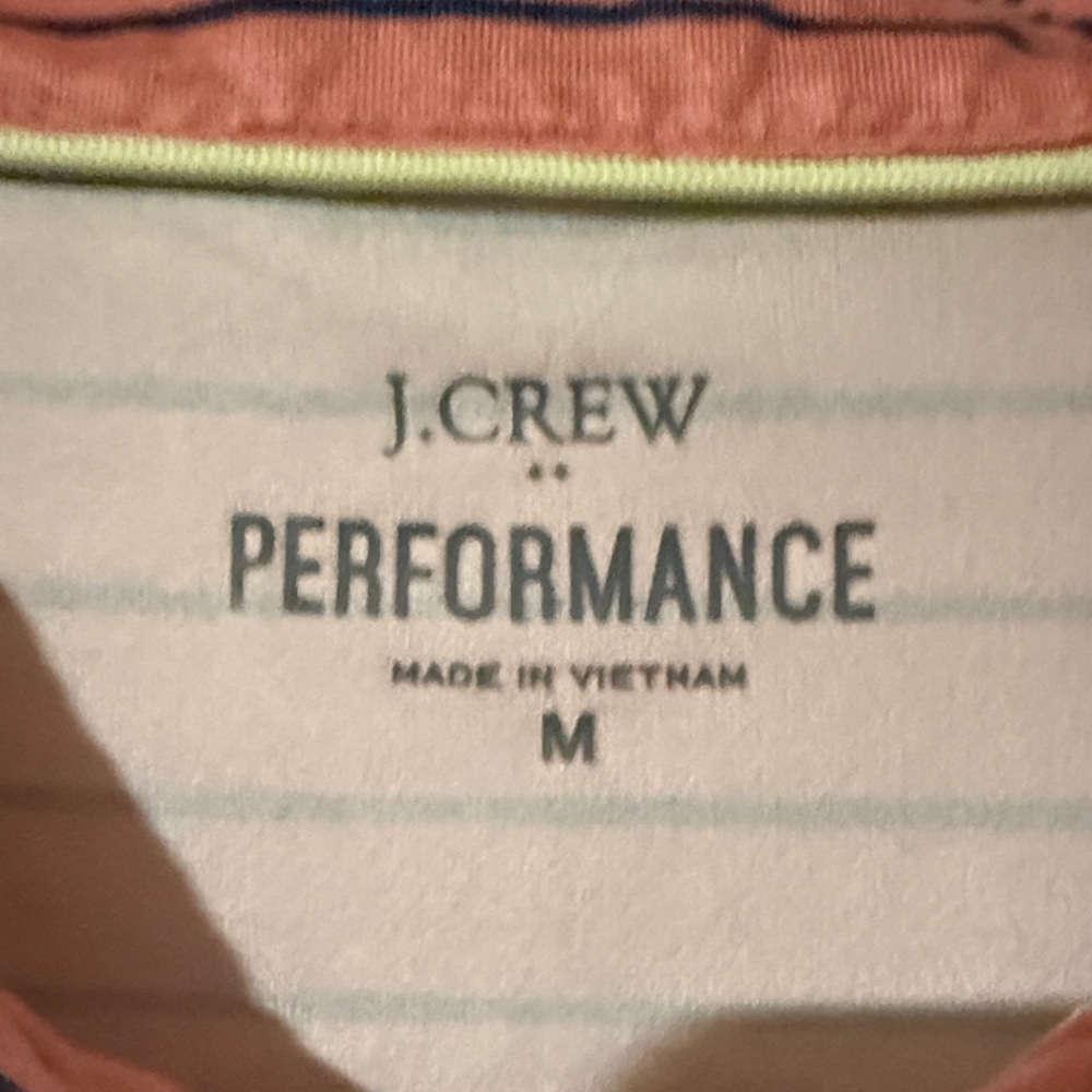 J. Crew Performance Coral and Navy Striped Polo Shirt - Picture 2 of 4
